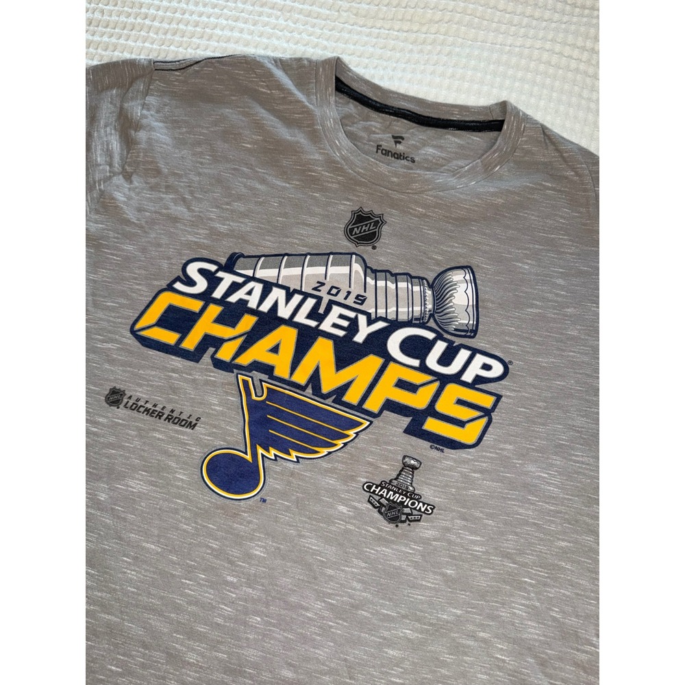 Fanatics T-Shirt Mens XL Gray 2019 Stanley Cup Champions St Louis Blues NHL Slub